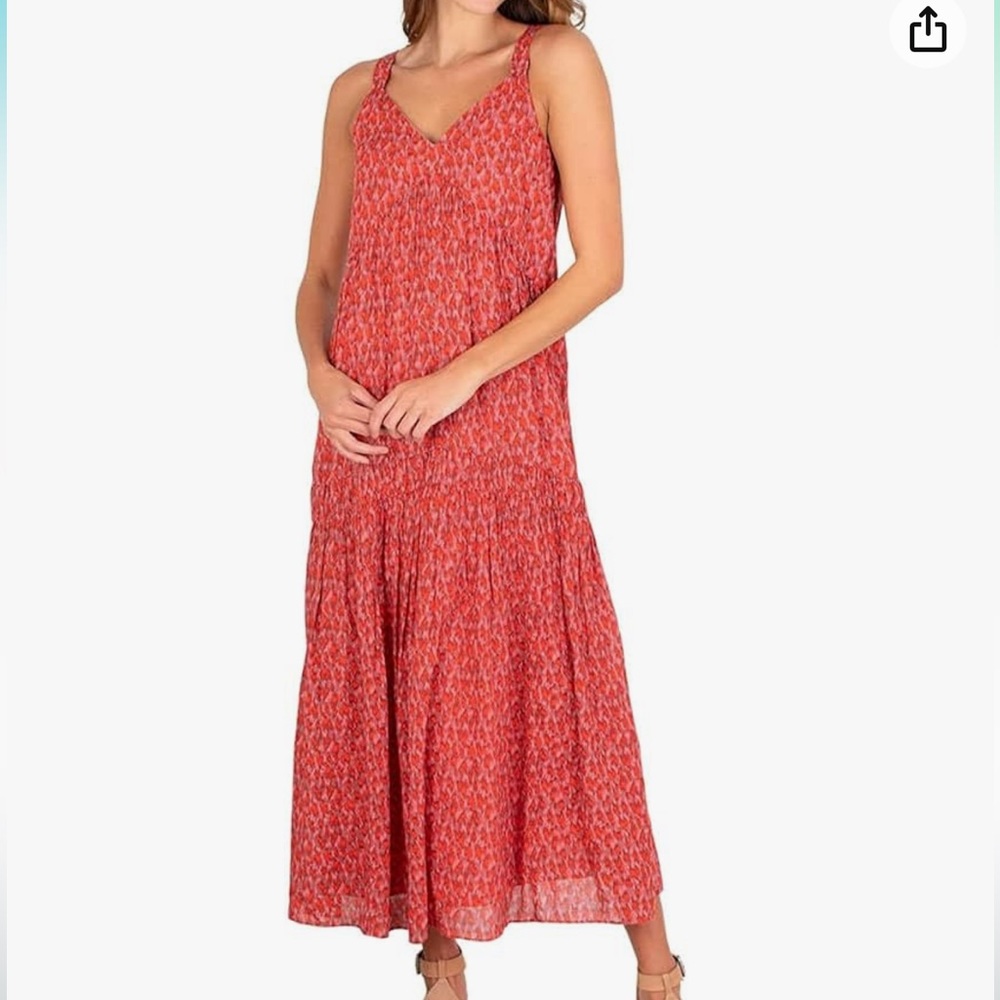 Women’s Red Printed V-Neck Full Lined Maxi Dress Xlg Maternity Possible, 23x53"